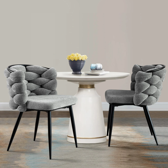 Upholstered Dining Chair Modern Knot Woven Accent Chairs Set of 2