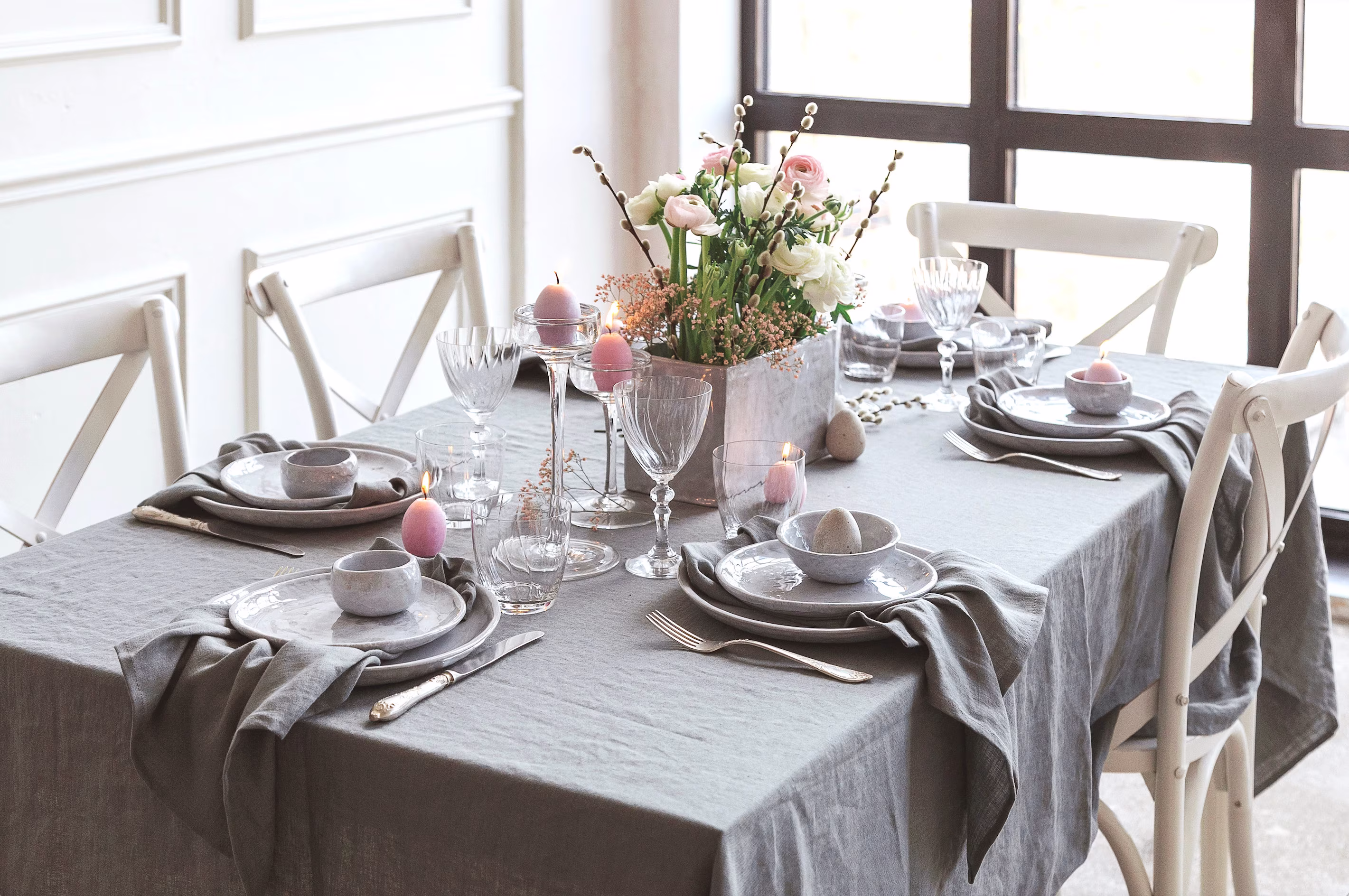 Festive Linen Table Setting in Variety Of Colours, Linen Tablecloth, Napkins, Big-Sized Wedding Gift Idea