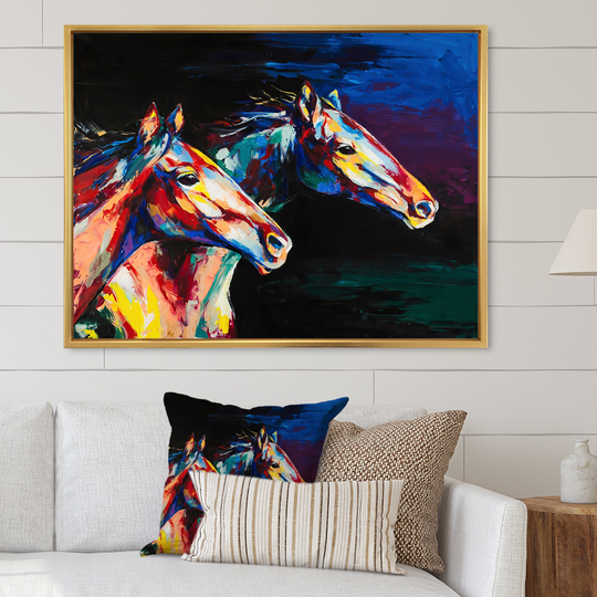 Designart 'Colorful Horses Brush Portrait' Traditional Framed Canvas Wall Art