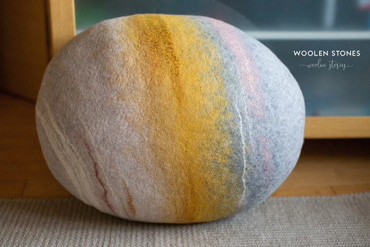 Handmade Pouf Ottoman Sofa Pillow - Watercolor Woolen Stone "Desert Rose" Housewarming Gift Scandinavian Home Decor