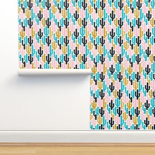 Candy Colored Cactus Wallpaper - Bold Minimalism By Sanne Paul Desert Cotton Removable Peel & Stick Spoonflower