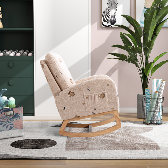 26.8"W Modern Rocking Chair, Upholstered High Back Wooden Rocking Chair for Living Room Baby Kids Room Bedroom
