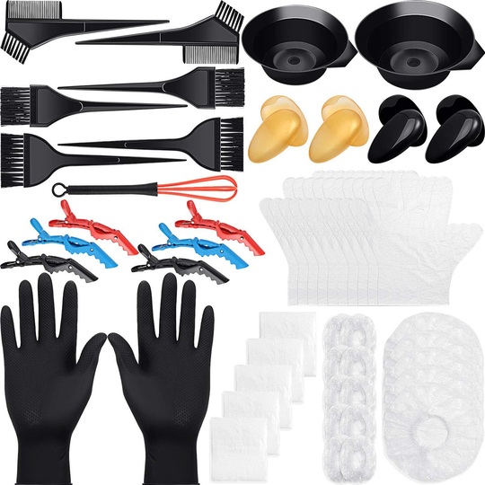 Hair Dye Coloring Kit Diy Tool, Including Tinting Bowl, Brush, Earmuffs, Clips, Stirring Rod, Disposable Ear Cover, Shower Caps