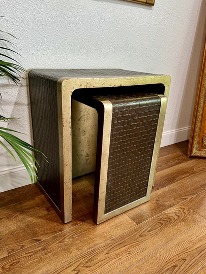 Leather Waterfall Nesting Tables Set Of 2 Karl Springer Style Contemporary Gold Nested Side Or End