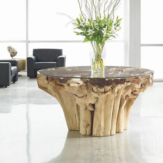 Round Cone - Teak Stump Table Modern Dining Natural Wood Room Furniture Live Edge