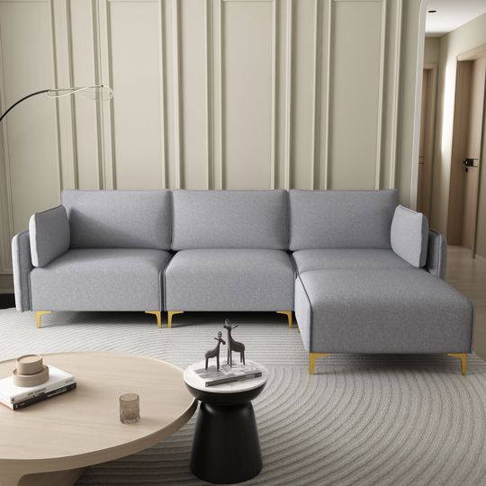 L Shape Sectional Sofa Polyester Three Single Seat+Ottoman Removable Cushion Cover