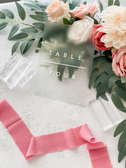 Acrylic Table Numbers, 5"x7" With Stands, Seating Arrangement, Modern Decor, Clear, Frosted, Painted Back, Custom, Script - Orchid