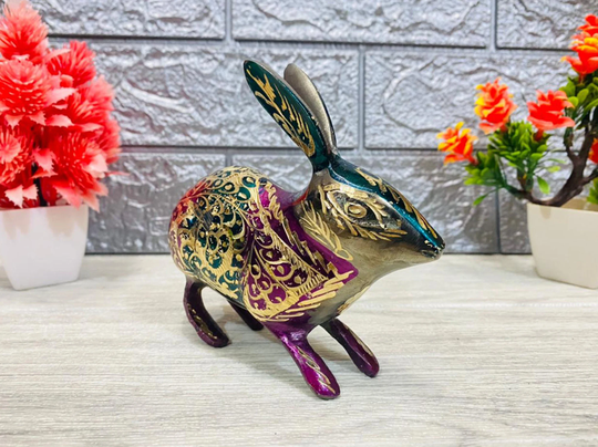 Rabbit Brass Sculpture Art Table Top Cute Animal Ornament Living Room Decor Gift, Antique Figurine Statue Gift For Lovers