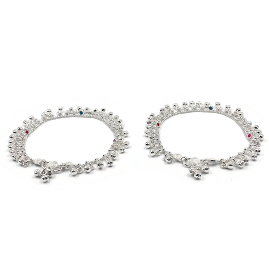 700 Silver Kids Traditional Bells & Meena Anklet - Style#24