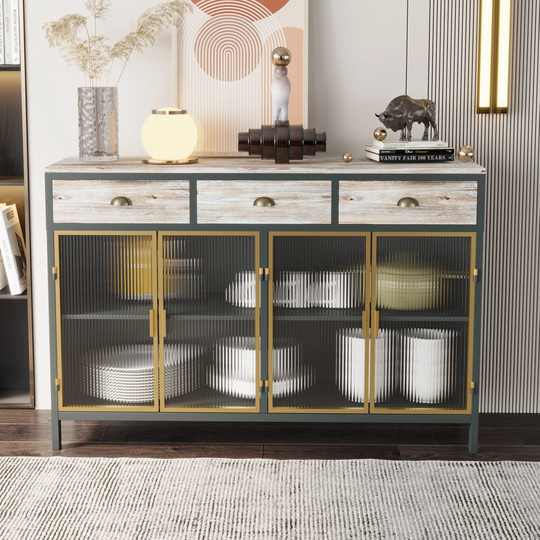 47.64" Sideboard Storage Cabinet w/2 Glass Doors and 3 Drawers