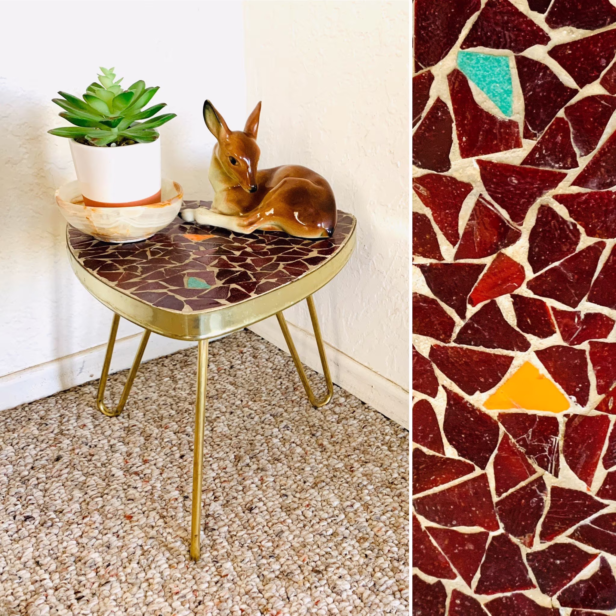 Mosaic Table, Mid Century Tripod Plant Table, Stand, Vintage Side Planter
