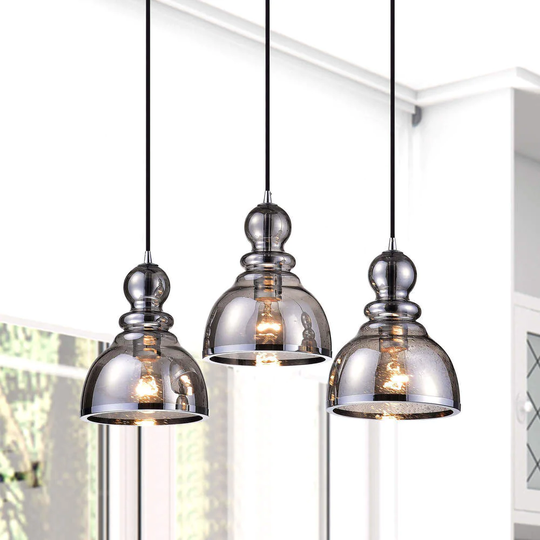 Alita Antique Black 3-light Smoked Bubble Glass Chrome Edge Pendant Cluster