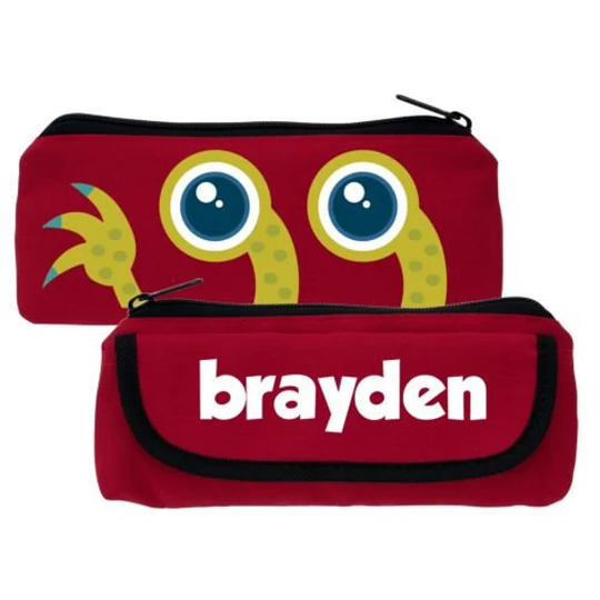 Personalized Monster Boy's Red Pencil Case, Customized Kids Pencils Pouch, Back To School Supplies
