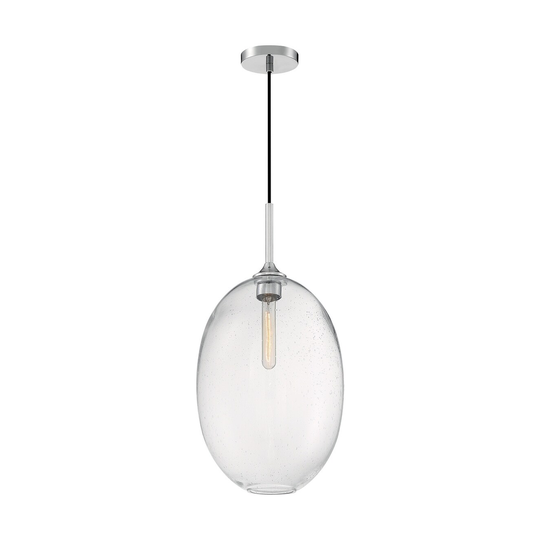 Aria 1-Light Large Pendant Fixture - Polished Nickel Finish with Clear Seeded Glass - Polished Nickel - Polished Nickel