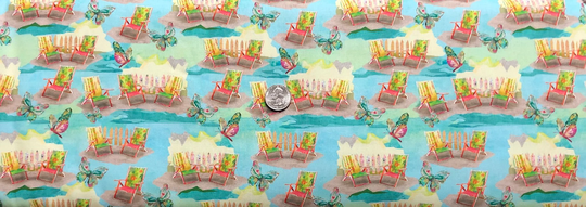 Beach Chair Loungers in Brilliant Water Colors. My Happy Place By Connie Haley For 3 Wishes 18041. - One Yard Of Fabric