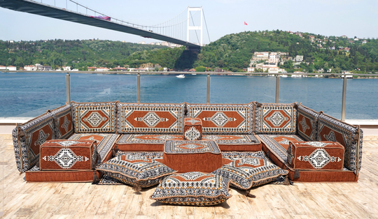 Brown U Shaped Bench Cushions, Arabic Majlis Seating, Floor Seating Sofa, Couch, Indoor Cushion, Pillow