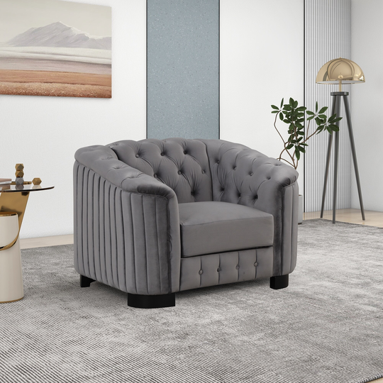 Velvet Upholstered Accent Sofa, Modern Button Tufted Back Single Sofa Chair with Thick Removable Seat Cushion, Single Couch