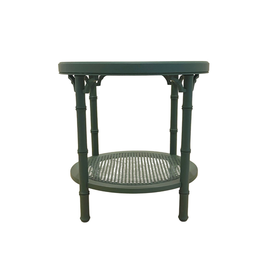 60's Boho Cane & Smoke Glass End/Side Table Matte Green