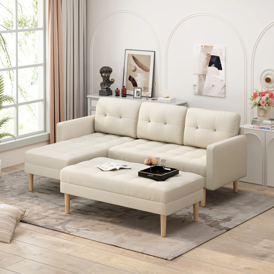 Fabric L-shape Sectional Sofa Bed with Ottoman Bench