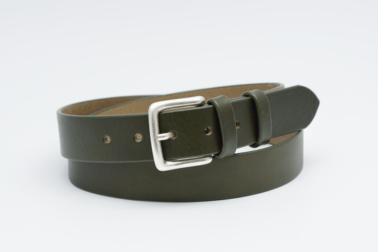 Green Leather Belt, Olive Full Grain Jeans Handmade Belt
