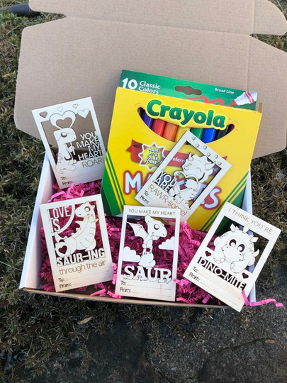 Diy Dinosaur Coloring Valentines | Paint Your Own Valentine Kit Wooden Card