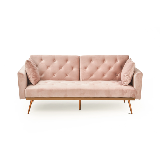 Pink Folding Living Room Sofa Bed Loveseat Sofa with Midfoot Including Two Pillows for Living Room Bedroom