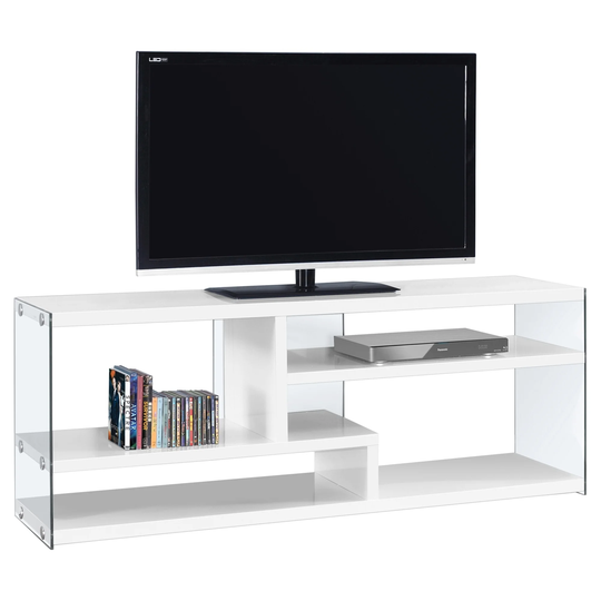 60.75" White Glossy Finish Rectangular TV Stand with Tempered Glass