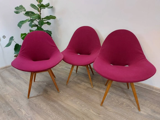 1 Of 2 Vintage Chair, Red Mid Century Easy Fabric Easychair, Lounge 1950, Cat Bed, House, Shell Chair