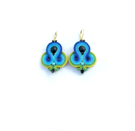 Ethnic Dangle Soutache Earrings - Colorful Hand Embroidered in Boho Style Bohemian Jewelry