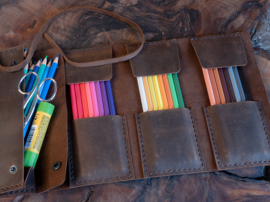 Roll-Up Leather Pencil Case, Handmade Gift For A Graphic Artist