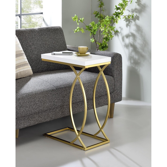 Chair Side End Table C Table Gold White Wood TOP desktop &ring Gold Metal frame support