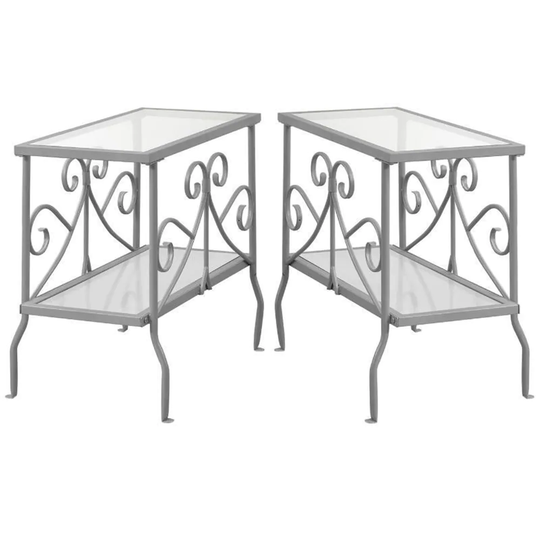 Metal Glass Top Accent End Table in Silver - Set of 2 - 54 x 84