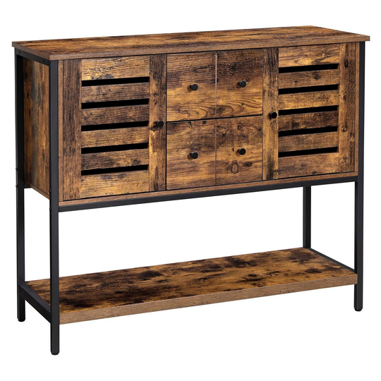 39 Inch Wood Sideboard Buffet Cabinet, 2 Doors, 2 Drawers, Brown, Black