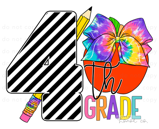 Sublimation Transfer Ready To Press/4Th Grade Back School Teacher Fourth Pencil Apple