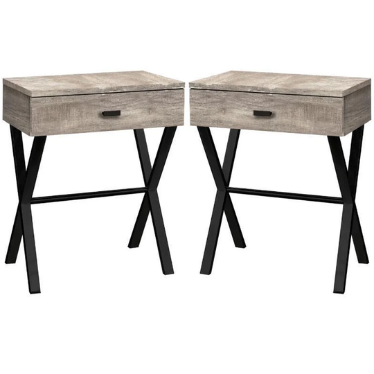 24" Wood Top Storage End Table in Taupe and Black - Set of 2 - 54 x 84