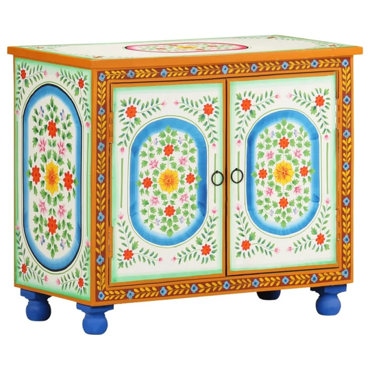 Hand Painted Sideboard 27.6"x13.8"x23.6" Solid Mango Wood