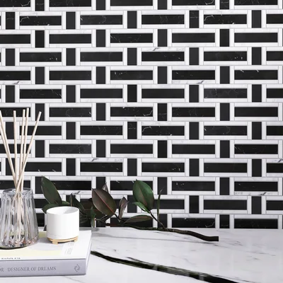 Nero Marquina 1" x 4" Marble Linear Mosaic Wall Tile