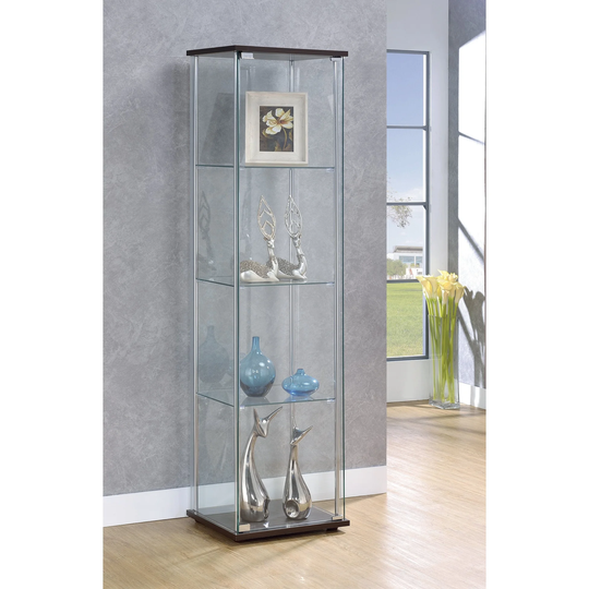 Rectangular 4-Shelf Curio Cabinet Cappuccino And Clear