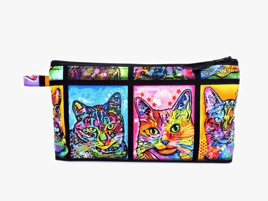 Tall Pencil Case, Back To School, Student Supplies, Standing Large Pouch, Rainbow Cats Cat Lover Bag