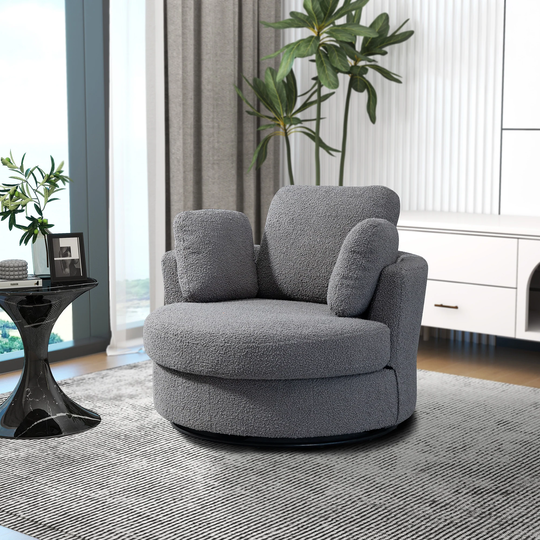 Swivel Accent Barrel Chair and Half Swivel Sofa With 3 Pillows 360 Degree Swivel Round Sofa Oversized Arm Chair Cozy Club Chair
