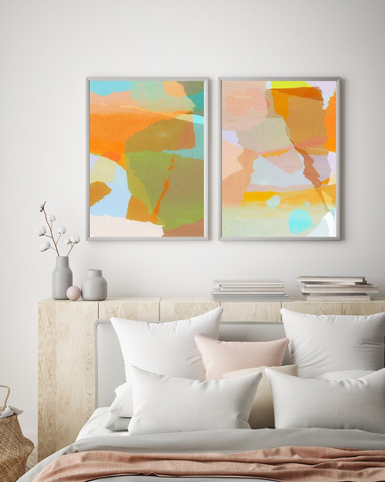 Bright Abstract Painting, Colorful Wall Art Print, Pastel Artwork Poster, Modern Geometric Wall Art, Pop