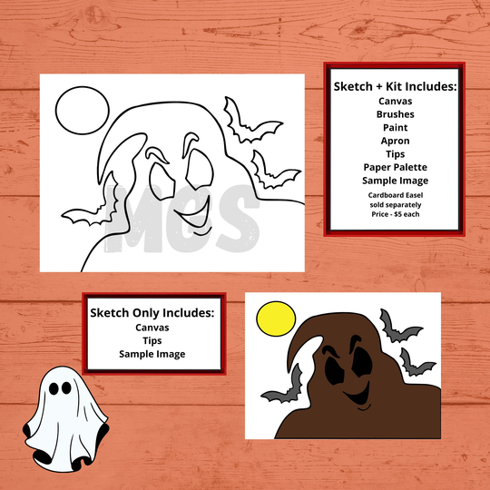 Ghost/Pre-Drawn Canvas Pre-Sketched Outlined Sip & Paint Kit Diy Party Halloween
