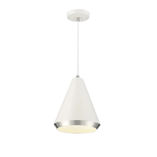 Meridian 1-Light Pendant in White with Polished Nickel