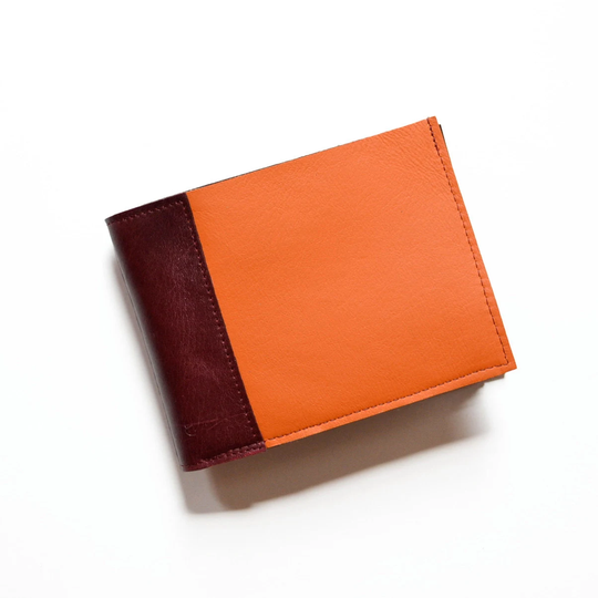 Colorful Mens Wallet, Minimalist Leather Bifold, Slim Card Cash Money Billfold For Gents, Unique Cool Gift Idea Man - The Frankie in Orange