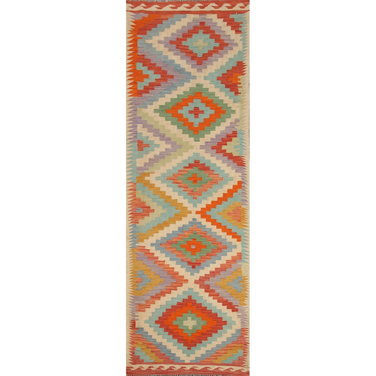 Colorful Kilim Runner Rug Flat-weave Wool Carpet - 2'8"x 9'8"