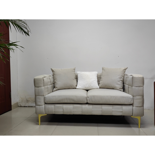 63" LIGHT BEIGE 2S weave sofa ,Contemporary New Concept style sofa. Linen handcrafted weave sofa with 3 pillows