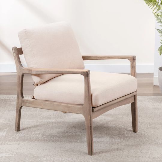 Wood Frame Armchair, Easy Assembly Mid Century Modern Accent Chair Lounge Chair for Living Room, Bedroom, Home Office