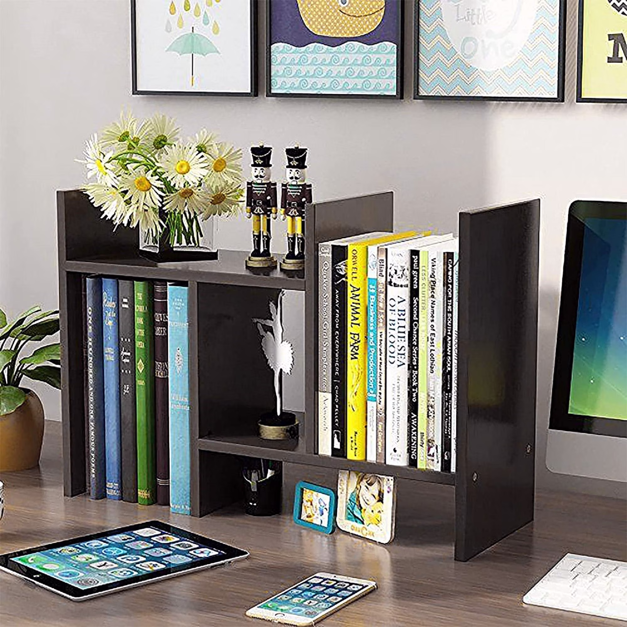 Wood Desktop Display Shelf Rack Counter Office Storage Top Bookcase Free Style Natural Dark Brown