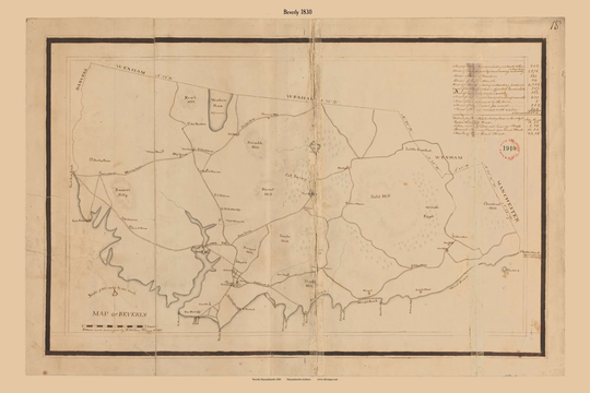 Beverly 1830 Town Plan - Old Roads Reprint Restored Massachusetts Archives Ma