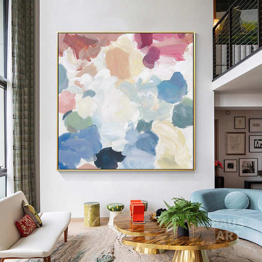 Colorful Watercolors Acrylic Painting On Canvas Large Framed Wall Art Modern Home Decor Rainbow Minimalist